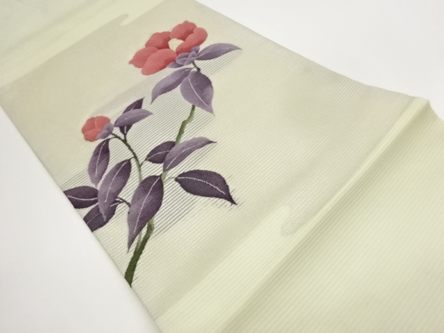 JAPANESE KIMONO / NAGOYA OBI FOR SUMMER / CAMELLIA 